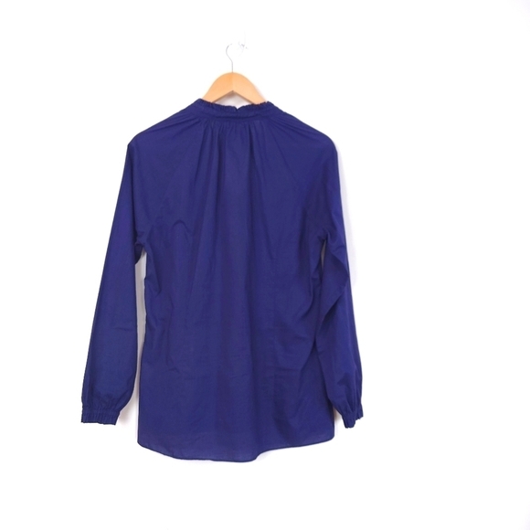 Charlotte Brody Cotton Tie Neck Long Sleeves Blouse Size L In Navy Blue - Picture 6 of 8